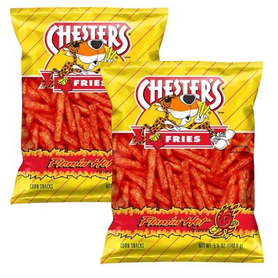 Chester's Fries FLAMIN' HOT Corn & Potato Snacks Crunchy 5.25oz 2 Bags Chester