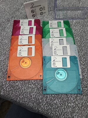 (9) Imation Neon Diskettes MAC Formatted 2HD 1.40 MB 3.5'' Blank Media Open Case.