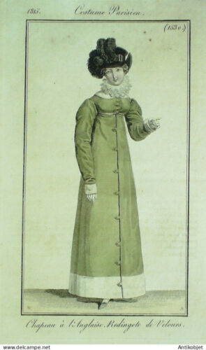 Gravure de mode Costume Parisien 1815 n°1530 Redingote de velours - Foto 1 di 2