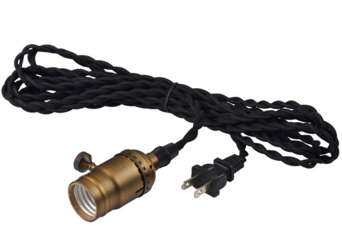 Maxim 12120 Brass/Black Early Electric Fabric Cord Plug-In Pendant - Picture 1 of 5