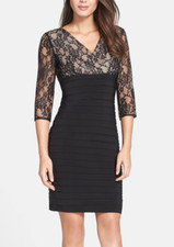 Adrianna Papell L41315 Women's Black Lace Bodice Banded Sheath Dress Size 16