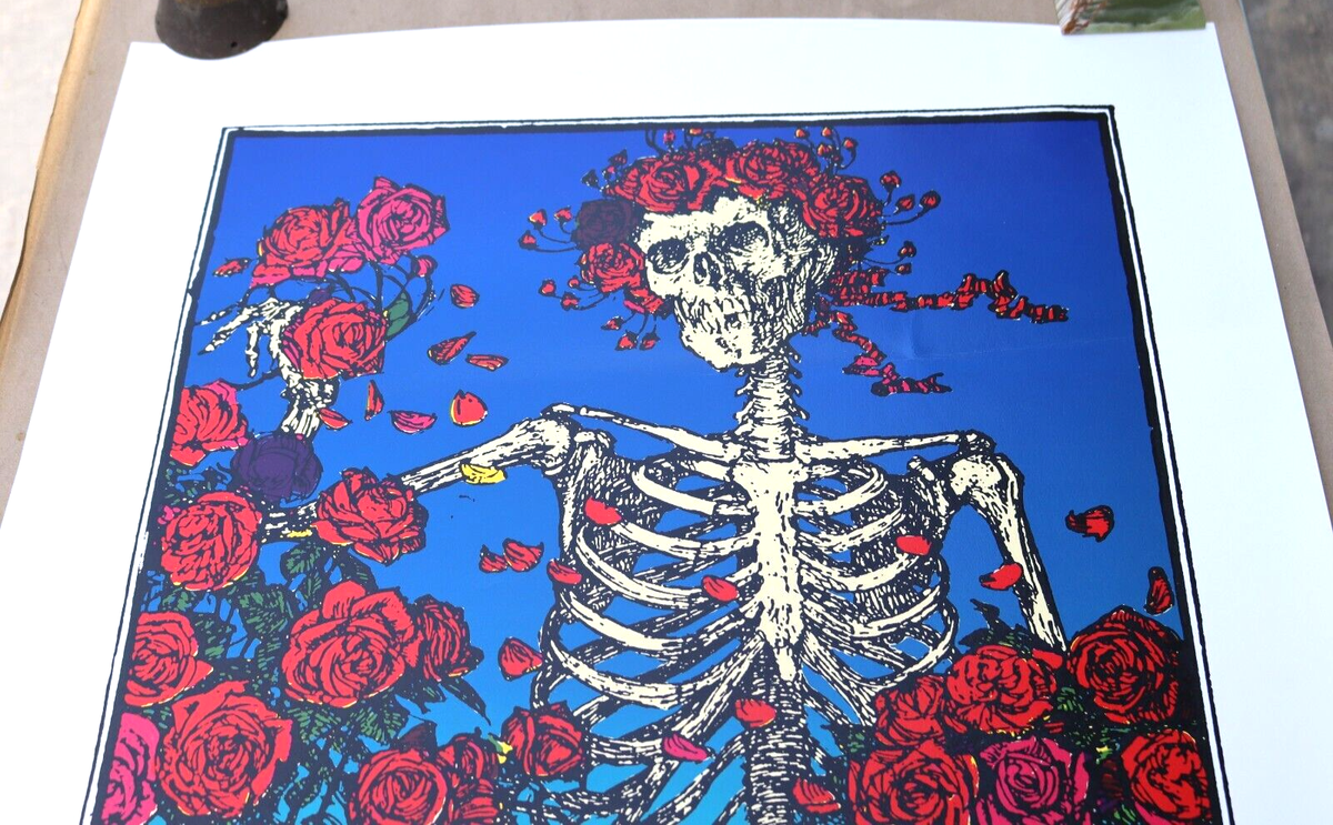 GRATEFUL DEAD SKELETON & ROSES POSTER PRINT ART SIGNED STANLEY