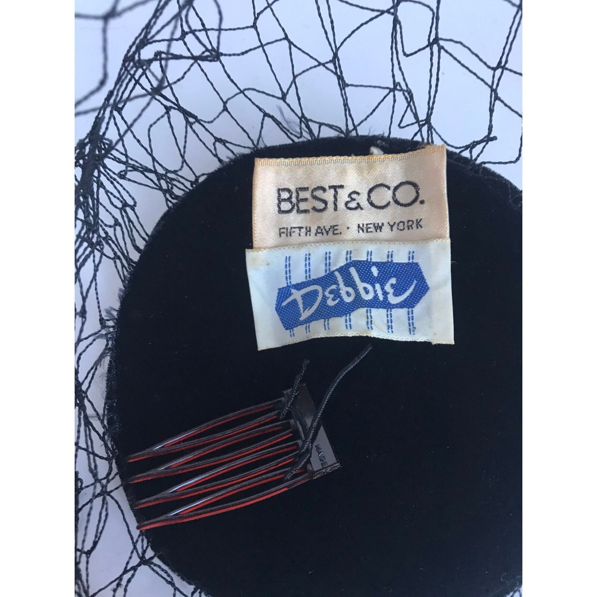 BEST & CO. Fifth Ave. Debbie Fascinator Black Velvet Hat 