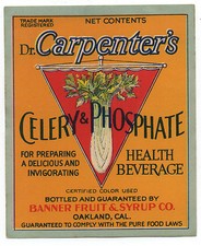 1915 Advertising Label for Dr Carpenter's Celery of Phosphate Oakland CA