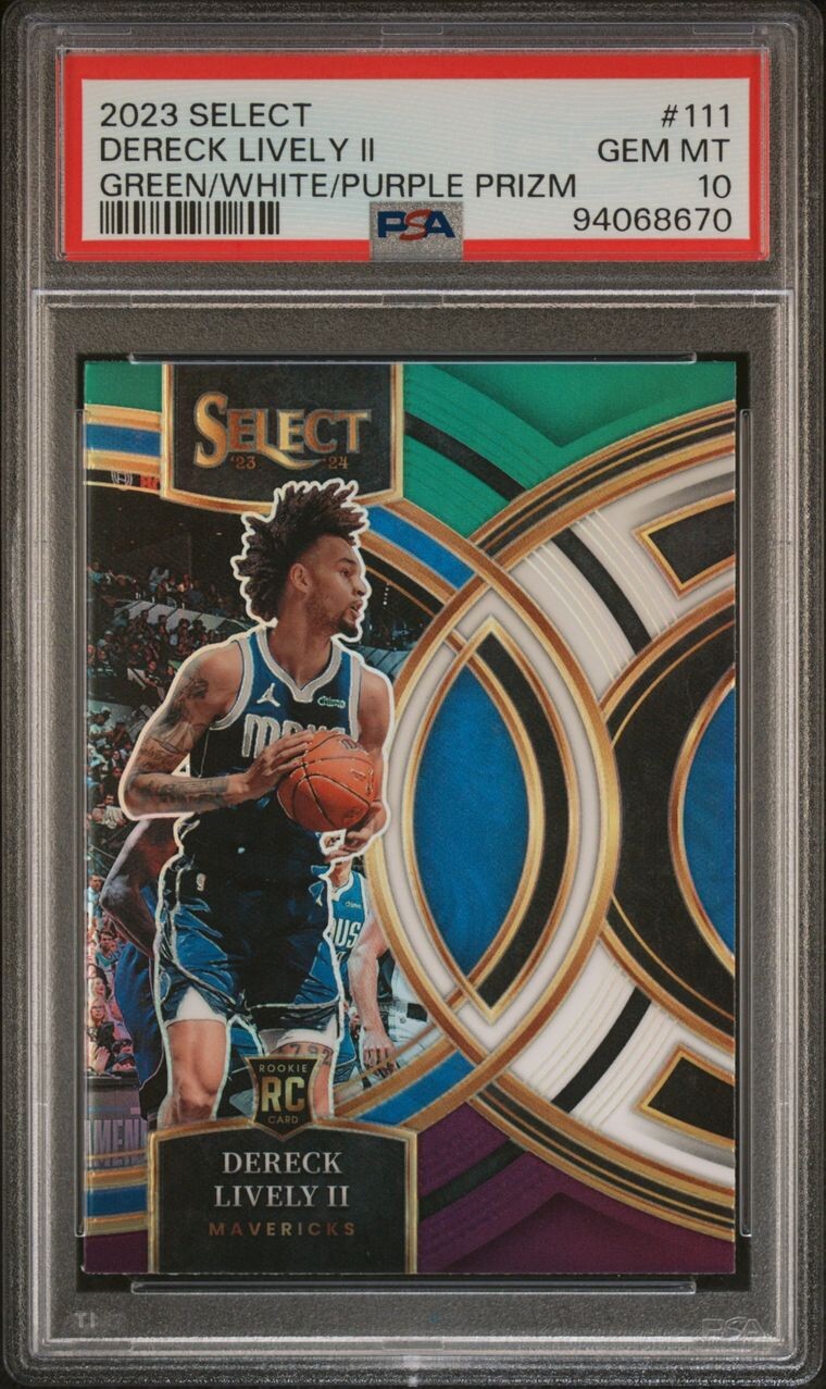 2023 PANINI SELECT GREEN/WHITE/PURPLE PRIZM #111 DERECK LIVELY II ROOKIE PSA 10