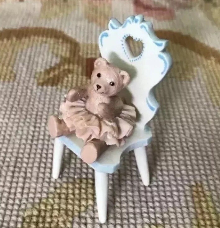 Dollhouse Miniature Signed Karen Zurich Porcelain Teddy Bear Toy Chair