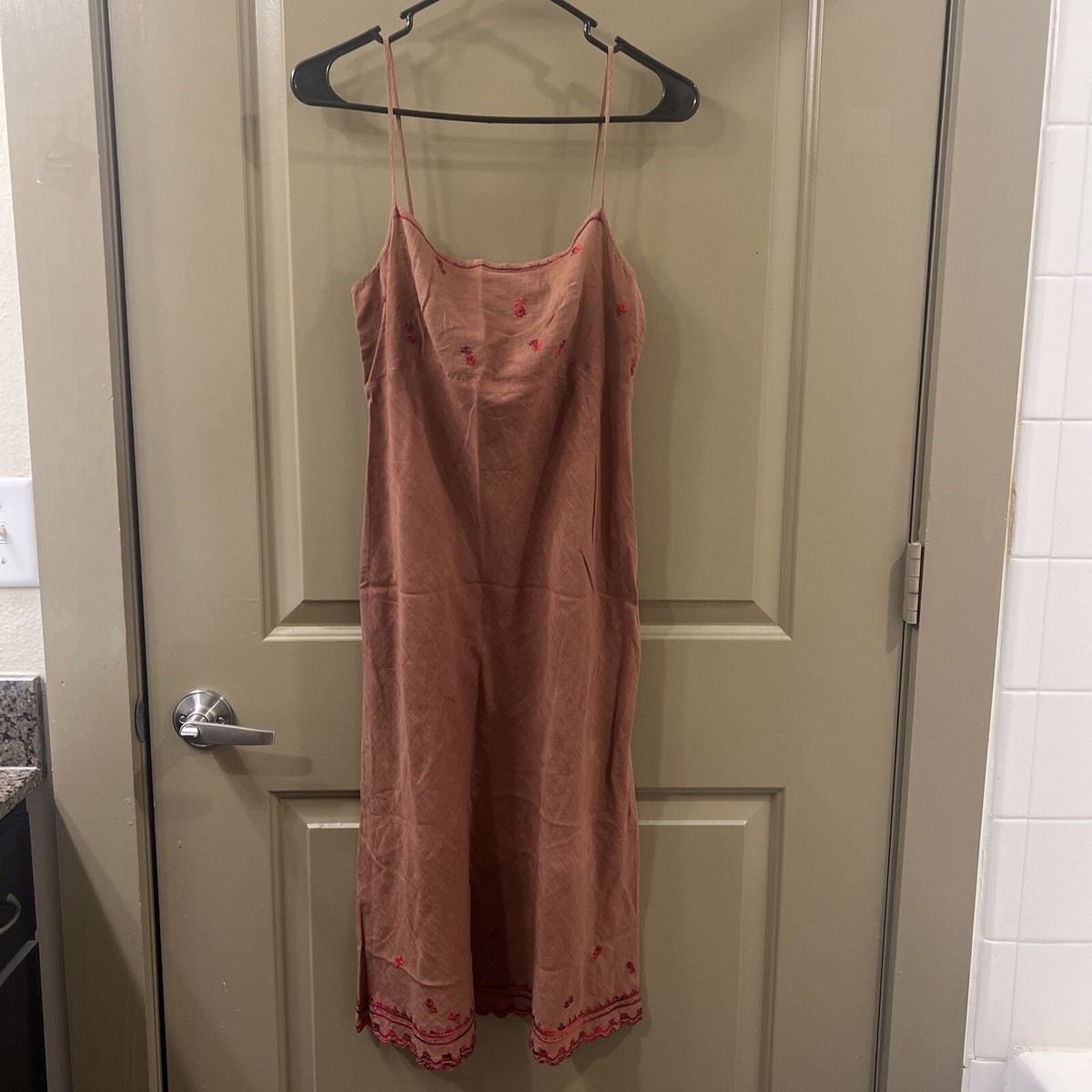 Dosa Cotton Embroidered Brown Slip Dress Sz 2 (item A52) | eBay