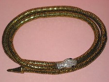 Good Looking Gold Tone Mesh Snake Necklace / Belt  Rhinestone Head  Tail  43"