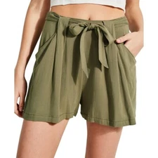GUESS Women's Pleat-detail Tie-front Khakis & Chinos Shorts TEDO