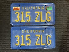 CALIFORNIA LICENSE PLATE PAIR BLUE 315 ZLG JANUARY 1996 LICENSE PLATE CAR TAG