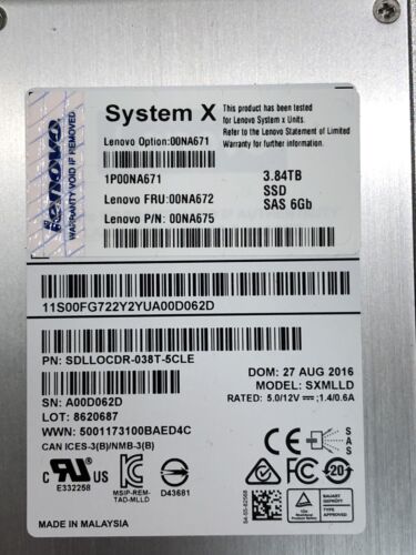 Lenovo System X IBM 3.84TB SSD SAS 6G 2.5" SFF 100% Endurance Remaining 3840GB - Picture 2 of 5