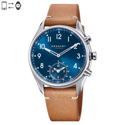 Reloj conectado Kronaby Apex 43mm esfera azul correa piel marrón claro S3761/2