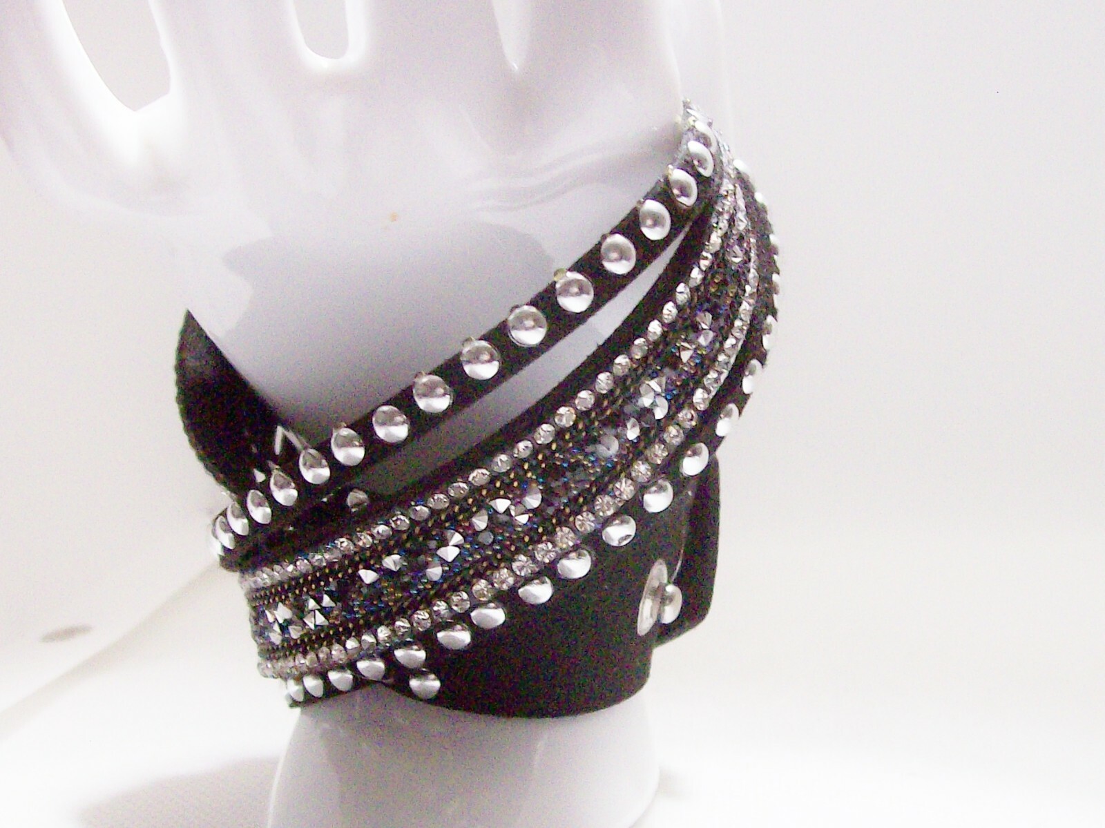 Black suede wrap bracelet choker with stud details  -image