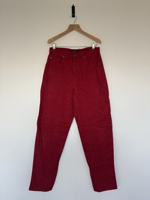 Bill Blass rot weinrot Damenjeans UK 8 einfache Passform gerades Bein Baumwolle mittlerer Bund