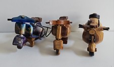 Motorcycle Vintage Wood Carved Vespa Craft Miniature Folk Art Collectible Lot 3