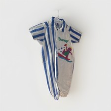 Barney 1990s Kids Romper 24M Blue White Striped Short Sleeve Cotton Blend