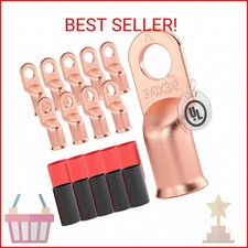 AIRIC 10 PCS UL Listed 3/0 AWG - 3/8" Battery Cable Lugs, Heat Shrink Ring Termi