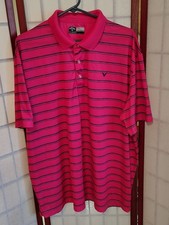 Callaway Opti-Dri Pink Black Striped Golf Polo Shirt Men's XXL Short Sleeve