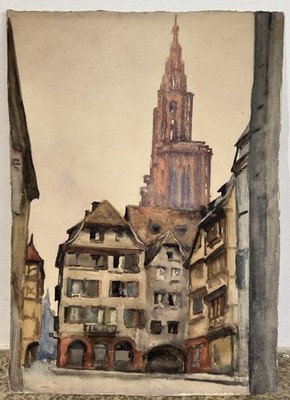 Aquarell: Markt Der Jungen Schweine Straßburg Elsass Grand Est