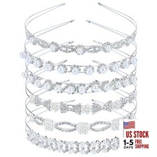 6 Pieces Sparkly Pearl Rhinestone Headbands Party Prom Wedding Bridal Flower