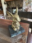 Very Rare Brass Bunny Rabbit On Green Veined Marble Base  — photo 6
