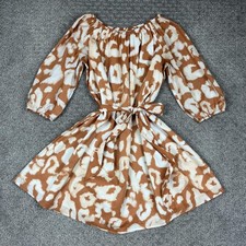 Elizabeth and James Dress Womens Small Brown Ivory Bohemian Belted Cotton