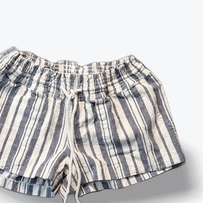 Roxy Linen Blend Beach Shorts Womens Large Navy White Striped