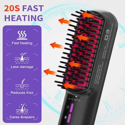 Hair Straightener Brush, Ionic Plus Steam Straightening Brush For Smooth, Anti-f