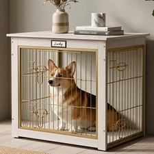 Luxury Dog Crate Furniture with Double Doors, White Wood Pet Crate End Table ...