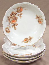 FOUR Mitterteich Bavaria "NORWAY ROSE" FRUIT/SAUCE BOWLS, Porcelain, Gold Trim