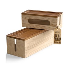 NATURE SUPPLIES Set of Two Natural Wood Cable Management Box, Large... Fast Ship