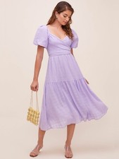 ASTR The Label Midi Dress Puff Sleeve Lavender XL Wrap Romantic Cottagecore