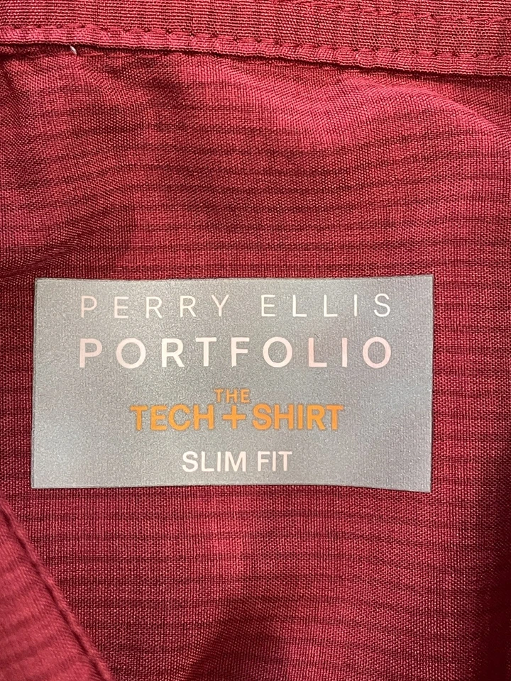 Camisa Perry Ellis Portfolio Tech Calce Ajustado Roja Talla 16 34-35 Foto 3 de 4