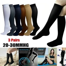 3 Pairs 20-30mmHg Graduated Compression Support Socks Knee High Men Women S-XL
