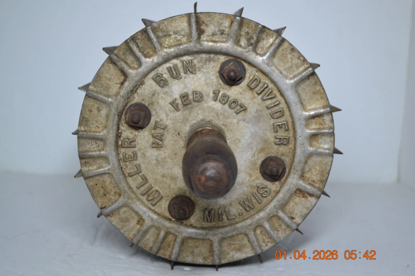 Antique Miller Bun / Dough Cutter / Divider Roller with Wooden Handles 1907