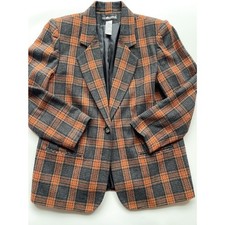 Sag Harbor Petites Women's Gray and Rust Plaid Wool Blend Blazer