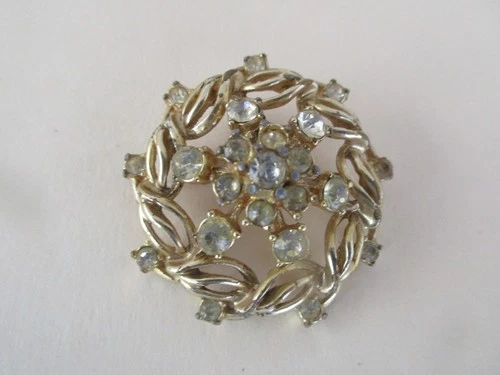 Vintage Brooch Pin Clear Rhinestone  Costume Jewelry