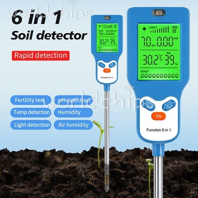 6-in-1 Digital PH Tester Sunlight Soil Moisture Meter Detector Plant Garden   