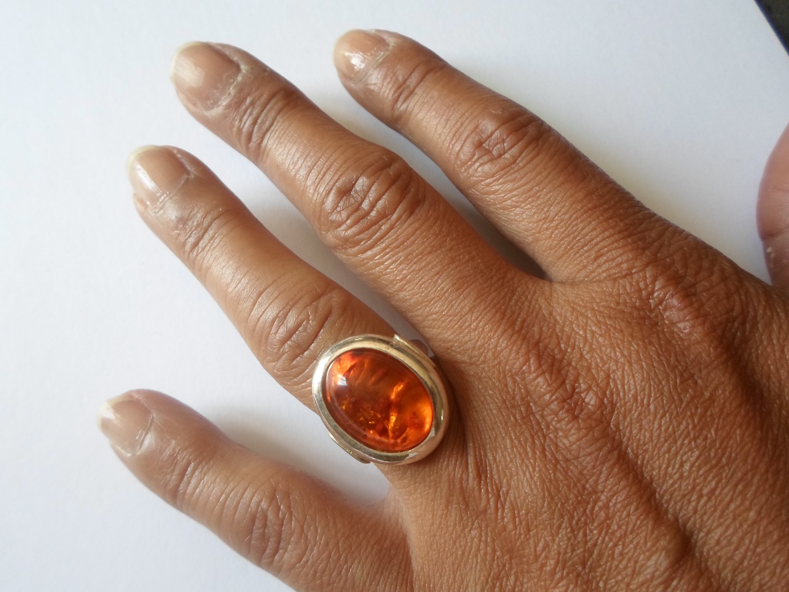 solid silver ring, honey colored amber cabochon, … - image 4