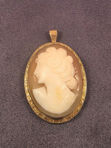 Victorian Era Carved Shell Cameo Pendant 1/20 10KT Gold Filled Stamped C.T.