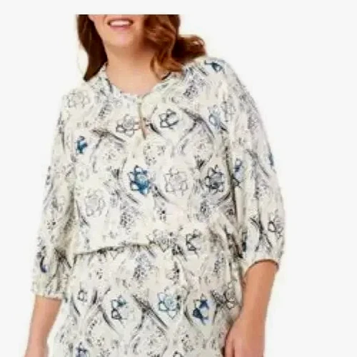 2X Túnica Floral MELISSA MCCARTHY X SEVEN7 Cintura Ceñida Azul Blanco Foto 4 de 4