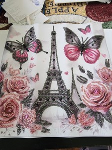 Eiffel Tower Butterflies & Roses Bead Embroidery Kit Wall Hanging, Monuments