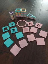 76 Magnetic Tiles Building Blocks Pastel Colors Educational Blue Pink Yellow +