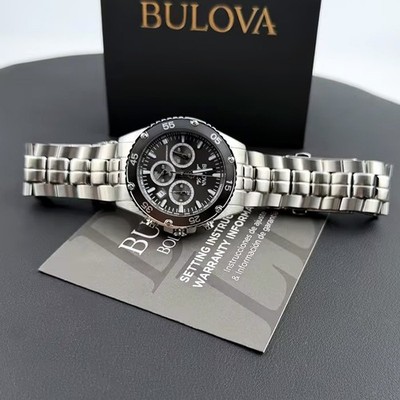 Men Bulova Classic Marine Star Black Dial Chronograph 98B401 