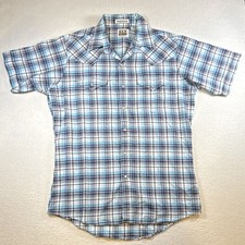 Ely Cattleman Men's Short Sleeve Western Shirt Blue Plaid, Size Medium A83 