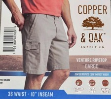 NWT Men's Copper  Oak Supply Co Venture RipStop Cargo Shorts 36-10" Inseam Tan