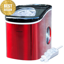 Countertop Nugget Ice Maker 26Lb/Day Portable Red Stainless Steel