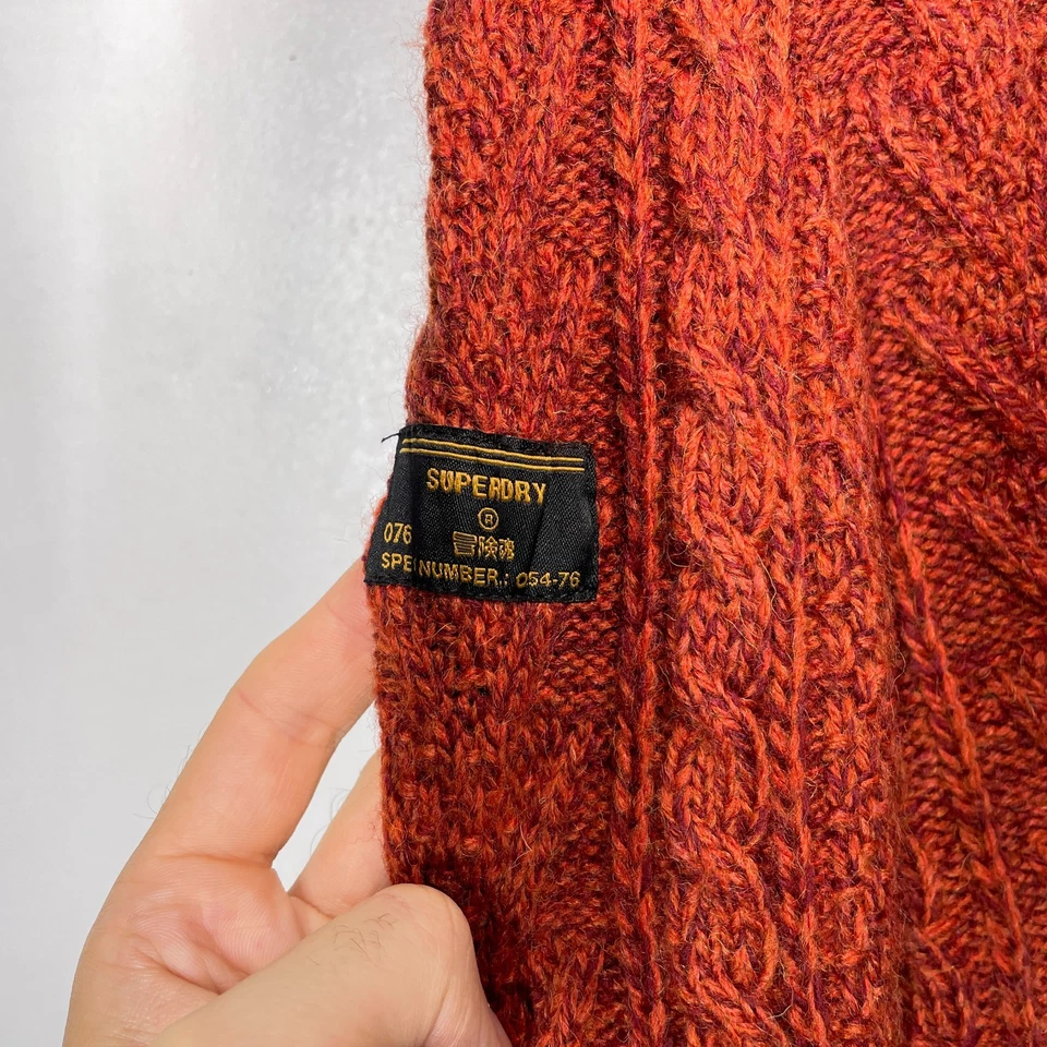 Superdry Jumper Mens M Orange Burnt Rust Aran Cable Knit Wool Blend - Image 4 of 4