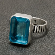 Blue Topaz Ring Handmade Solid 925 Silver Statement Lovely Ring All Size SR773
