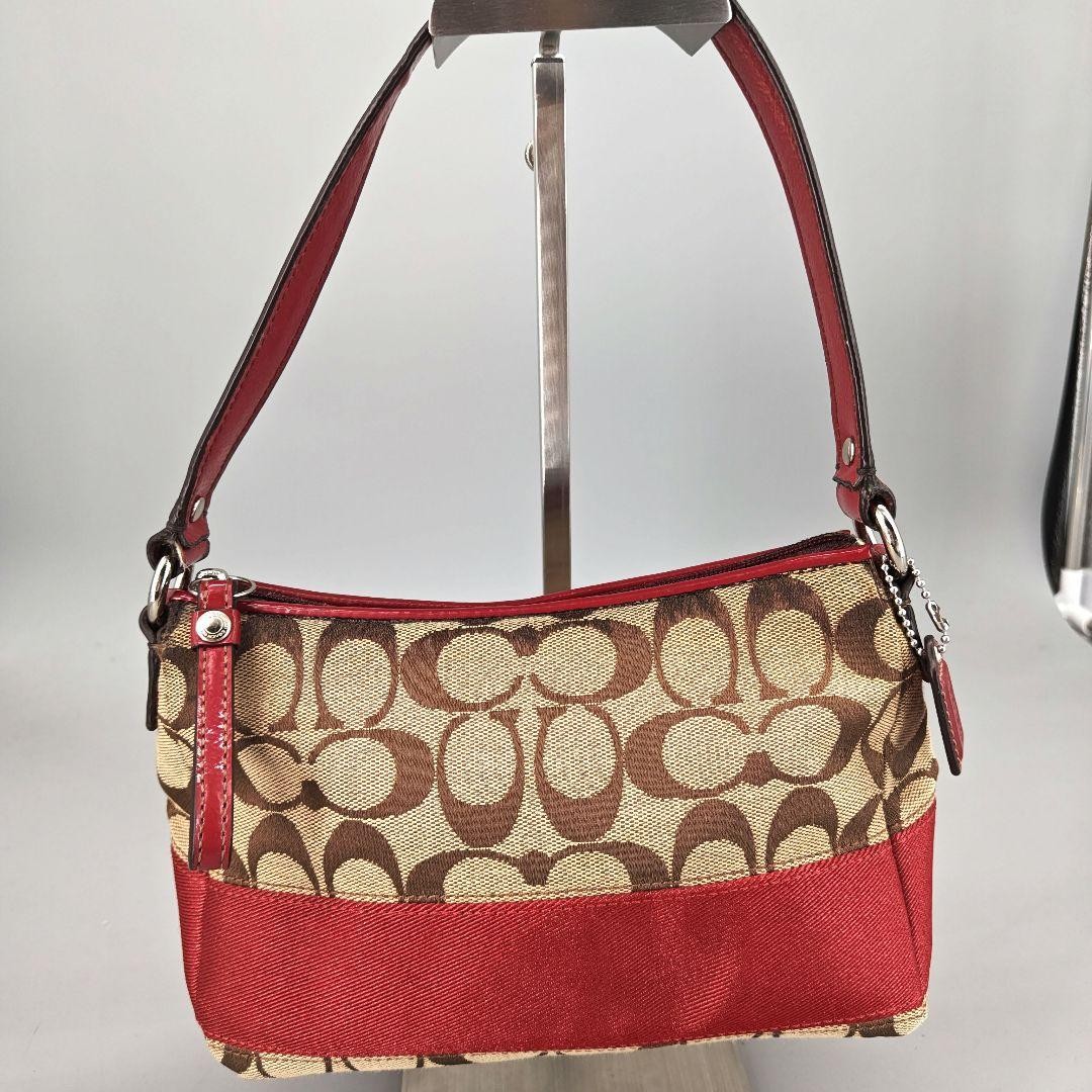 Coach Signature Red Accessory Pouch Handbag Pre-Owned